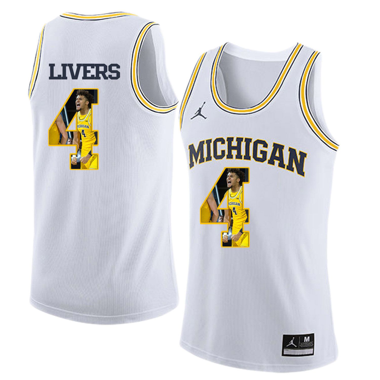 Men Jordan University of Michigan Basketball White 4 Livers Fashion Edition Customized NCAA Jerseys